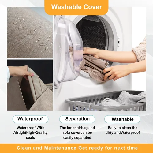Vista 6 de Sofá inflable plegable, silla de camping para adultos, impermeable, soporte para sofá de aire al aire libre, 660 libras, para camping, viajes, bomba