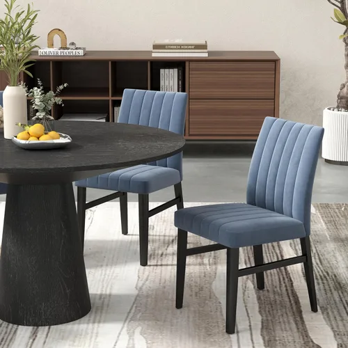 Vista 8 de Roundhill Furniture Wendell - Juego de 2 sillas de comedor tapizadas contemporáneas, color azul