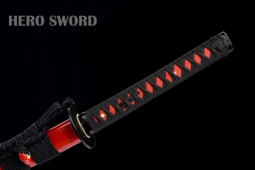 Vista 9 de Espada samurái hecha a mano, espada katana de espiga completa, acero de Damasco forjado a mano, arma japonesa real afilada de 41 pulgadas, rojo