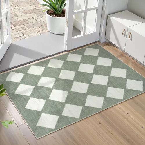 Vista 12 de Lahome - Tapete con diseño de entramado marroquí, a cuadros, pequeño, suave y antideslizante, moderno, resistente a las manchas, para puerta Negro