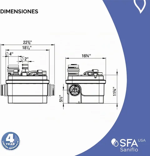Vista 6 de SANIFLO Sanicubic 1 Grinder System - 120v - Residencial y Comercial