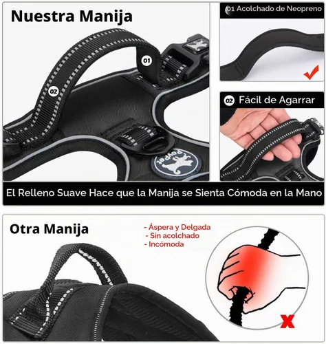 Vista 5 de PoyPet - Arnés para perro, sin tirones ni estrangulamiento, chaleco reflejante ajustable acolchado con enganche frontal y asa para fácil control