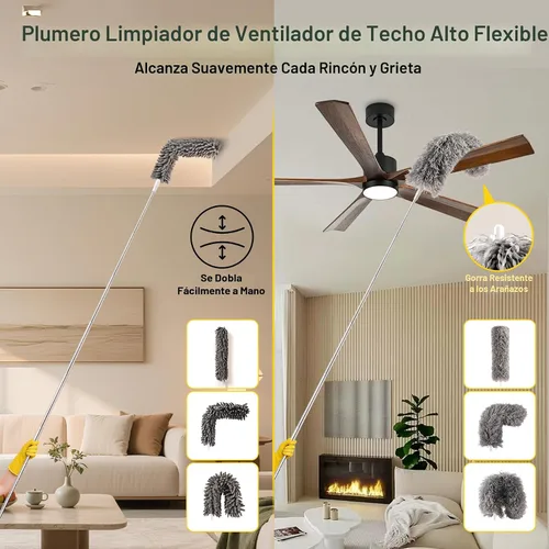Vista 5 de Tiumso Kit de plumero de microfibra 5 en 1, plumeros para limpieza, plumero con poste de extensión de 100 pulgadas, plumero de telaraña, plumeros