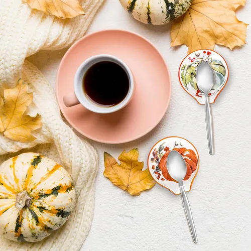 Vista 6 de Whaline Cuchara pequeña de cerámica con acuarela, calabaza de otoño, soporte para cucharas de café para agitadores de café, cucharadita, fiesta