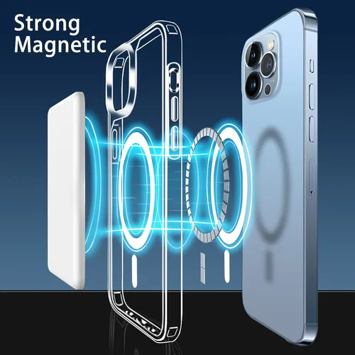 Vista 3 de Funda magnética compatible con iPhone 13 Pro Max, compatible con carga inalámbrica MagSafe, parte trasera transparente antiarañazos, a prueba