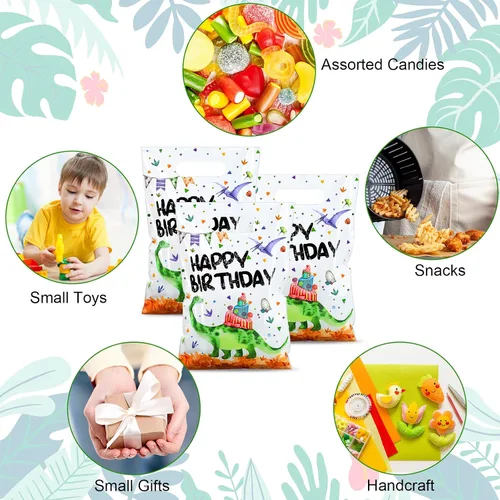 Vista 3 de Colarr 50 bolsas de plástico para recuerdos de fiesta de dinosaurios, bolsas de regalo de dinosaurio, bolsas de cumpleaños de dinosaurios con asa