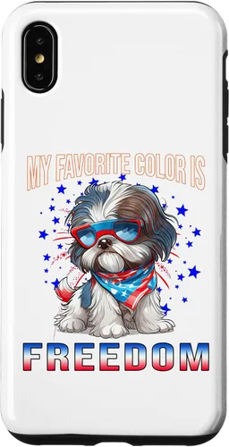Vista 7 de Funda patriótica para iPhone 12 mini Shih_Tzu Dog American Flag del 4 de julio
