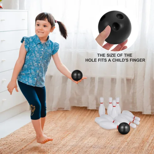 Vista 5 de STOBOK Juego de bolos para niños con 10 pines de plástico y 2 bolas, juguete deportivo para interiores y exteriores, juguetes educativos