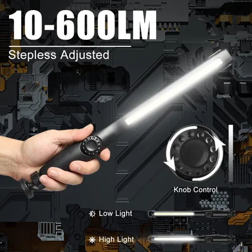 Vista 3 de Luz de trabajo LED, 2200 mAh, recargable, 600 lúmenes, luz de trabajo COB, lámpara de inspección de problemas portátil con gancho de base magnética