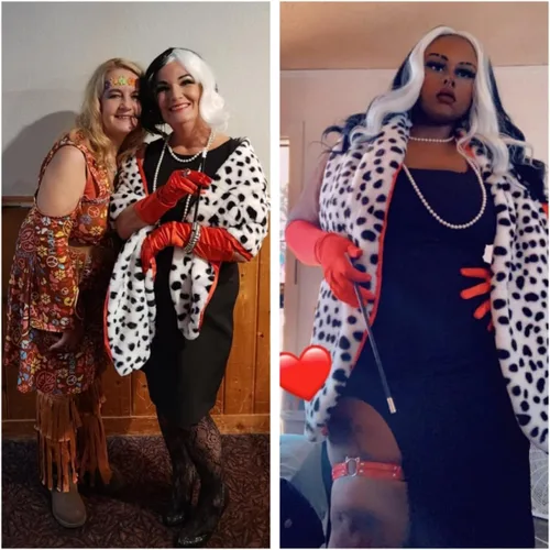 Vista 6 de Disfraz de Halloween para mujer Deville Dálmata chal con accesorios de disfraz