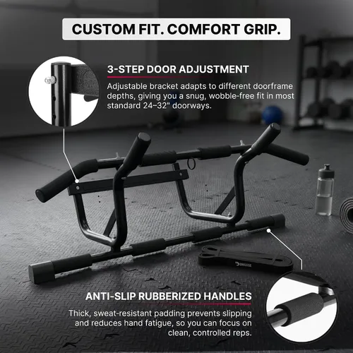 Vista 4 de DMoose Fitness Pull Up Bar for Doorway - Upto 250 Lbs Capacity, No Screwing or Slipping, Hanging Pullup & Chin Up Bar for Door Frame - Multi Padded