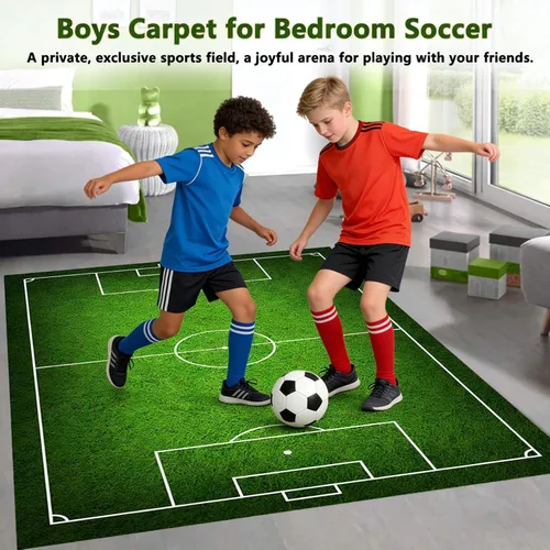 Vista 3 de Alfombra de fútbol para niños, alfombra de fútbol con parte trasera de goma antideslizante para dormitorio de niños, sala de juegos, sala de estar