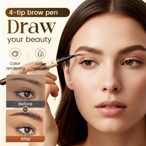 Vista 5 de 2 bolígrafos de cejas líquido Microblading de 4 puntas, crea trazos naturales similares al cabello, resistente al agua, de larga duración, a prueba