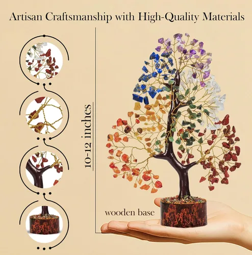 Vista 4 de PYOR Árbol de la vida de chakras, árbol de cristal, cristales y piedras curativas, regalos para mujeres, regalos de buena suerte, decoración de Feng