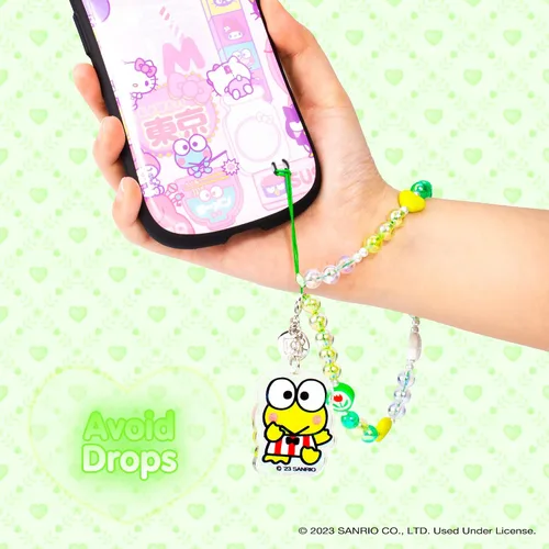 Vista 6 de iFace Keroppi - Correa de cuentas + funda de primera clase para iPhone 14 Pro Max (Hello Kitty y amigos - Kawaii Arcade)