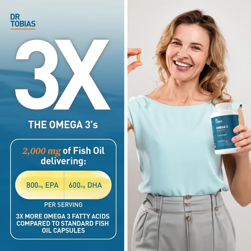 Vista 2 de Dr. Tobias Suplemento AKG y aceite de pescado Omega 3, apoya la energía celular y la salud general con AKG y Omega 3 de triple fuerza EPA y DHA, sin