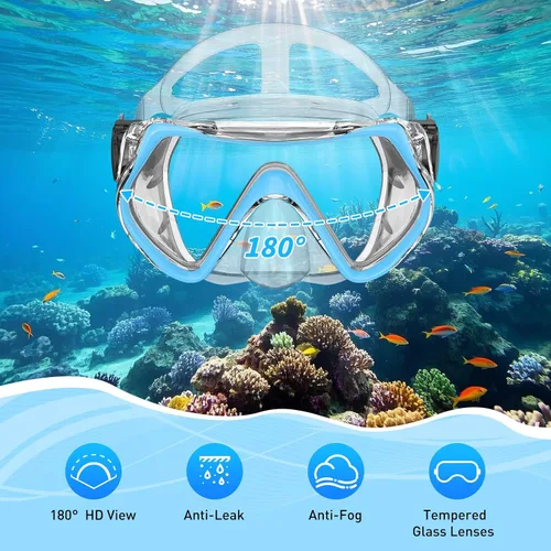 Vista 2 de Snorkeling Gear Set for Adults – Dry Top Snorkel Set, Panoramic Anti-Fog Mask, Adjustable Swim Fins – Travel Diving Kit with Storage Bag
