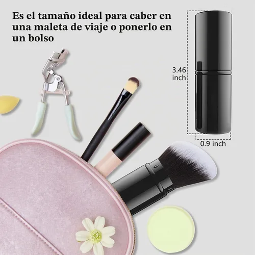 Vista 5 de Cepillo retráctil Kabuki, cepillos de maquillaje de cara en polvo de viaje Negro