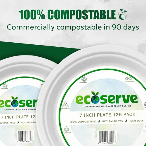 Vista 3 de Platos de papel desechables ecológicos biodegradables (blanco, 7)