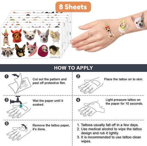 Vista 7 de Chihuahua - Tatuajes temporales para perro, suministros para fiesta de cumpleaños, recuerdos, tema, divertido, chihuahua, perro, cachorro, súper