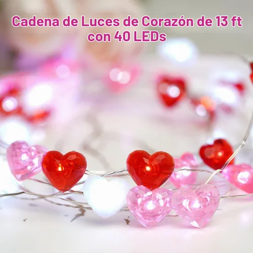 Vista 3 de BOHON Decoraciones del día de San Valentín 13 pies 40 luces LED rojo