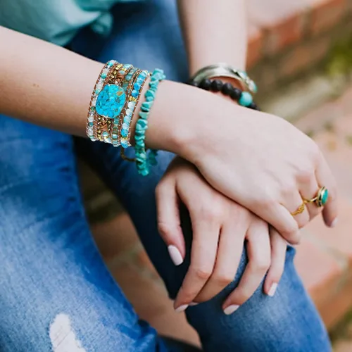 Vista 6 de Plumiss Women Boho Handmade Natural Stone Crystal Leather Bead Wrap Bracelets Collection