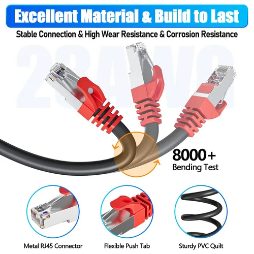 Vista 3 de Soibke Cable Ethernet Cat 7 de 10 pies, para exteriores e interiores, SFTP Cat 7, cable Ethernet triple blindado, red, Internet, cables LAN