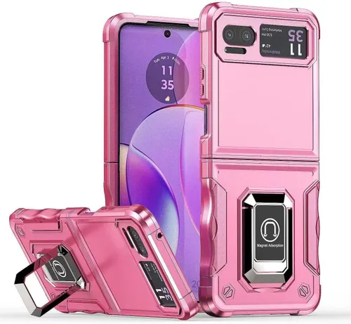 Vista 13 de Funda para Moto Razr 40, para Moto Razr 2023, TPU de grado militar + PC [soporte integrado] Diseño de doble capa resistente contra caídas Funda