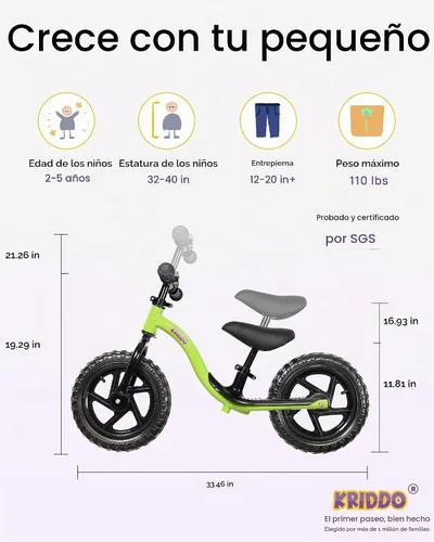 Vista 2 de KRIDDO Bicicleta de Equilibrio para Niños Pequeños de 2 Años, Edad de 24 Meses a 5 Años, Bicicleta de Empuje Interactiva de Aprendizaje Temprano