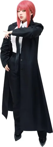 Vista 2 de C-ZOFEK Conjunto de traje de chaqueta negra para mujer con corbata Makima, disfraz de cosplay de uniforme