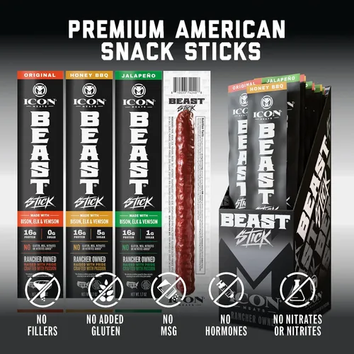 Vista 4 de ICON Meats BEAST Stick Sampler, palitos de carne con alto contenido
