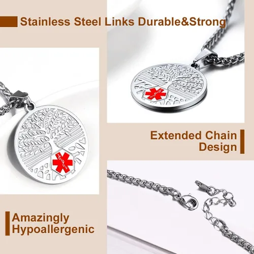 Vista 3 de Bandmax Medical Alert Necklace for Men Women Stainess Steel Caduceus Pendant Necklace for Doctor Nurse Doctor Nurse Medical Jewelry MD Necklace Gift