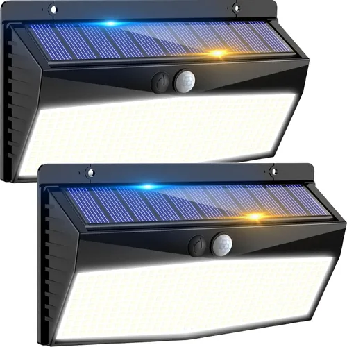 Vista 22 de 368 luces LED solares para exteriores con sensor de movimiento, valla solar con 3 modos de iluminación, seguridad alimentada, impermeable