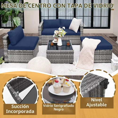 Vista 5 de UDPATIO Juego de muebles de patio de 5 piezas, sofá modular de mimbre para todo tipo de clima, sofá modular para exteriores en forma de L