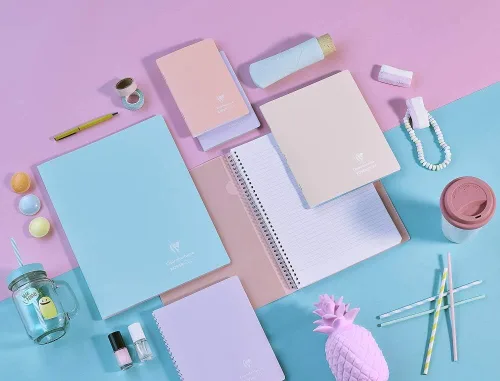 Vista 5 de Clairefontaine - Ref 961778C - Cuaderno con grapas Koverbook Blush (48 hojas) - Tamaño A5, regla rayada, papel de vitela cepillado de 3.17 oz/m²