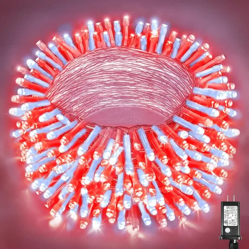 Vista 31 de Guirnalda de luces navideñas con 100 LEDs, tira de 33 pies, 8 modos, conectable, impermeable, parpadeante, con temporizador y memoria, para Azul