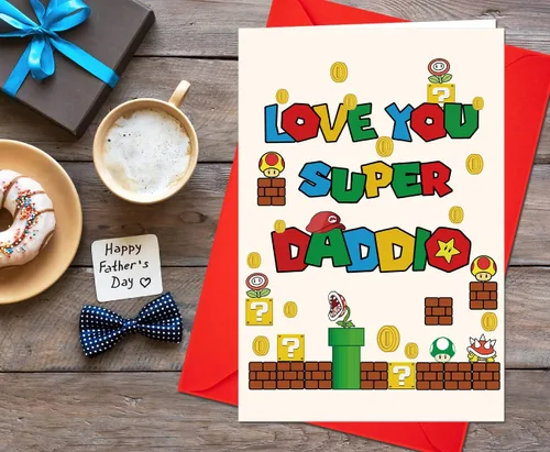 Vista 2 de Divertida tarjeta del día del padre con sobre, tarjeta de Super Daddio para papá, papá, abuelo, tarjeta de felicitación del día del padre de hijo