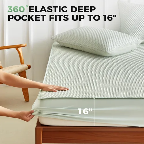 Vista 4 de Tokokimo Protector de colchón refrescante, protector de colchón impermeable de enfriamiento de tamaño completo con 2 fundas de almohada, funda