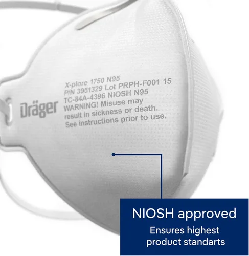 Vista 3 de Dräger Máscara respiradora X-plore 1750 C N95 fabricada en los Estados Unidos 20 respiradores aprobados por NIOSH, ajuste universal