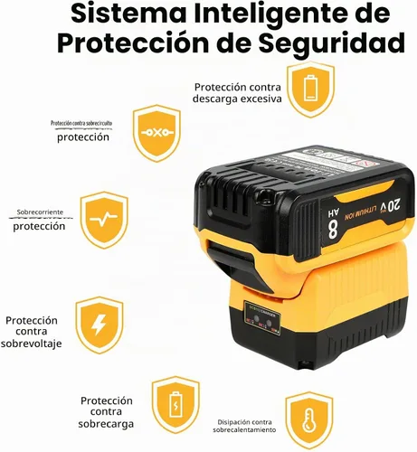 Vista 6 de Reemplazo de batería de 8.0Ah para batería Dewalt 20V MAX, con estación de cargador DCB112 Amarillo