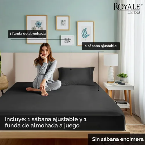 Vista 2 de Royale Linens Sábana bajera con funda de almohada, sábana bajera individual con 1 funda de almohada, 300 hilos, 100% algodón orgánico, se adapta a
