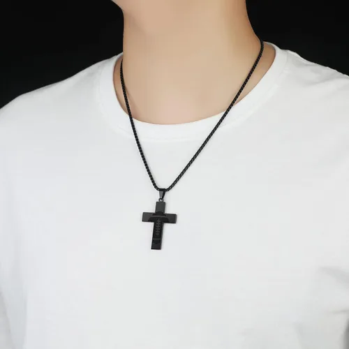 Vista 4 de Collar de cruz de fútbol para niños, colgante de cruz de versículo bíblico inspirador, cadena de acero inoxidable de 22 + 2 pulgadas, joyería