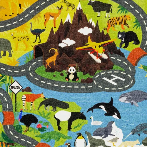 Vista 3 de KC Cubs 8x10 Alfombra de Carretera con Animales Safari para Coches de Juguete – Alfombra de Juego Educativa para Niños, Pequeños, Guardería, Aula