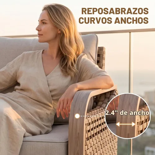 Vista 7 de EAGLE PEAK Sofá de mimbre para patio al aire libre, muebles modernos de ratán para patio, terraza, porche, balcón, sofá de 3 asientos, marrón/gris