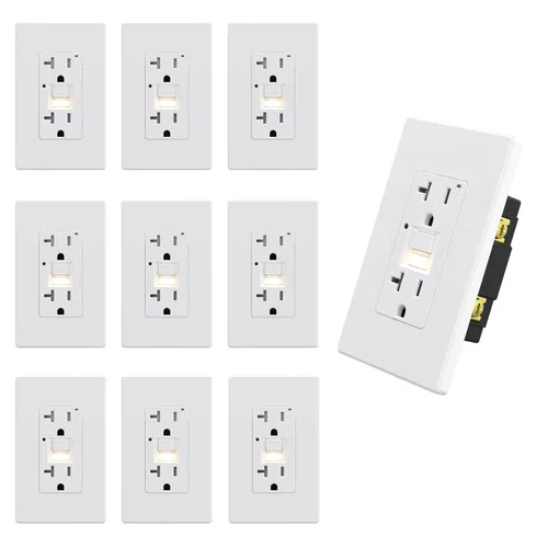 Vista 13 de AIDA - Salida GFCI de 15 amperios, enchufe eléctrico con luz nocturna de autoprueba, receptáculo resistente a manipulaciones con indicador LED