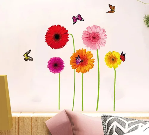 Vista 3 de DNVEN Calcomanías de pared de girasol de verano con mariposas coloridas calcomanías de pared extraíbles e impermeables para decoración de girasol