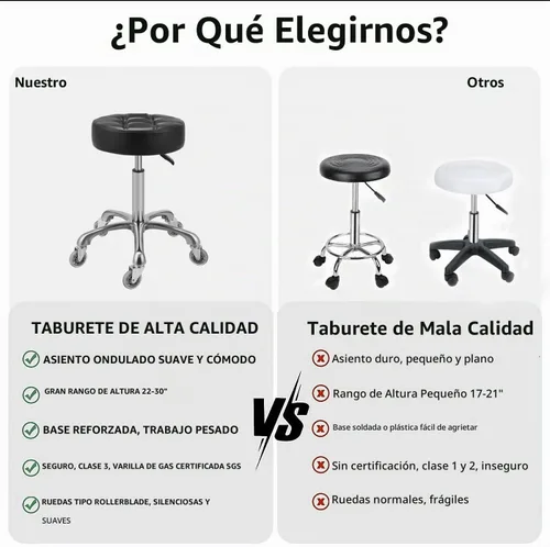 Vista 4 de Kaleurrier Taburete giratorio Altura ajustable: Taburetes de taller con Negro