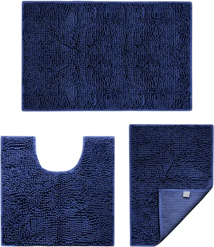 Vista 10 de Faylapa Juego de 3 alfombras de baño antideslizantes, ultra suaves, juego de tapetes de baño de felpilla absorbente con alfombra de toliet