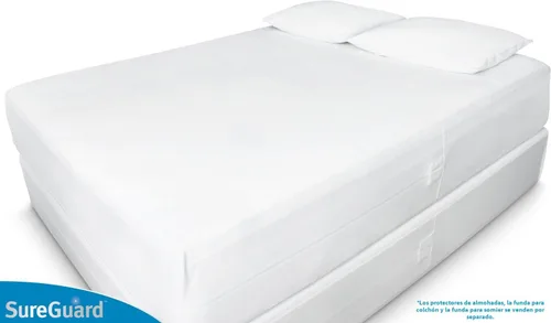Vista 5 de SureGuard juego de 2 protectores de almohada, 100% impermeables, a prueba de insectos, hipoalergénicos, fundas premium de algodón rizado