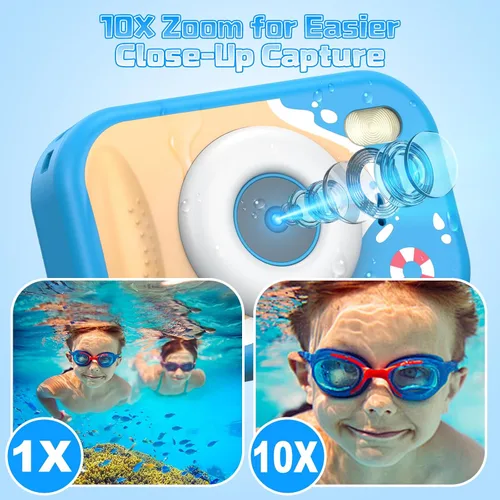 Vista 5 de Cámara para niños impermeable, cámara submarina IP68 para niños de 3 a 12 años, cámara digital HD para niños con grabación de video de 1080P